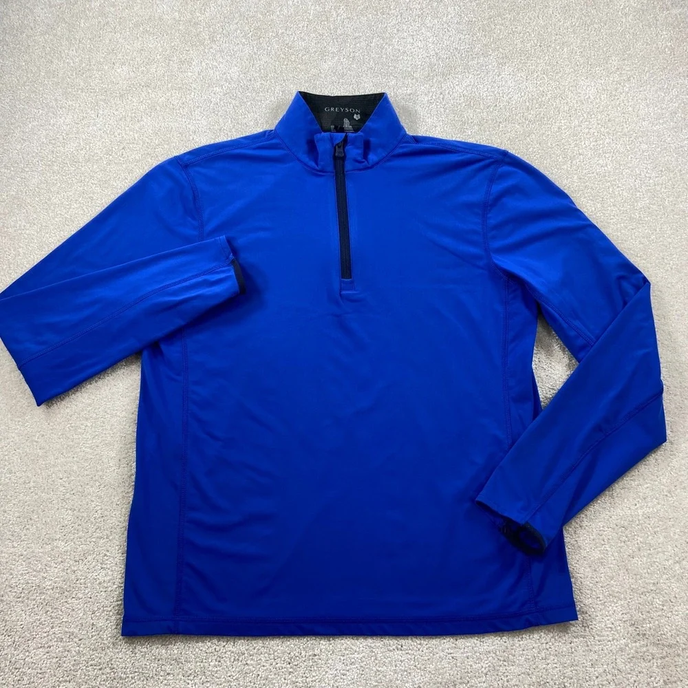 Greyson Quarter Zip Pullover Mens Small Blue Golf Performance Logo Mock Neck